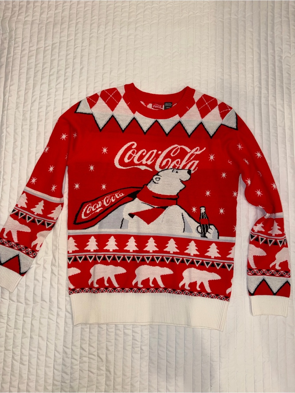 Coca Cola Red and White Polar Bear Crewneck Sweater for Men
